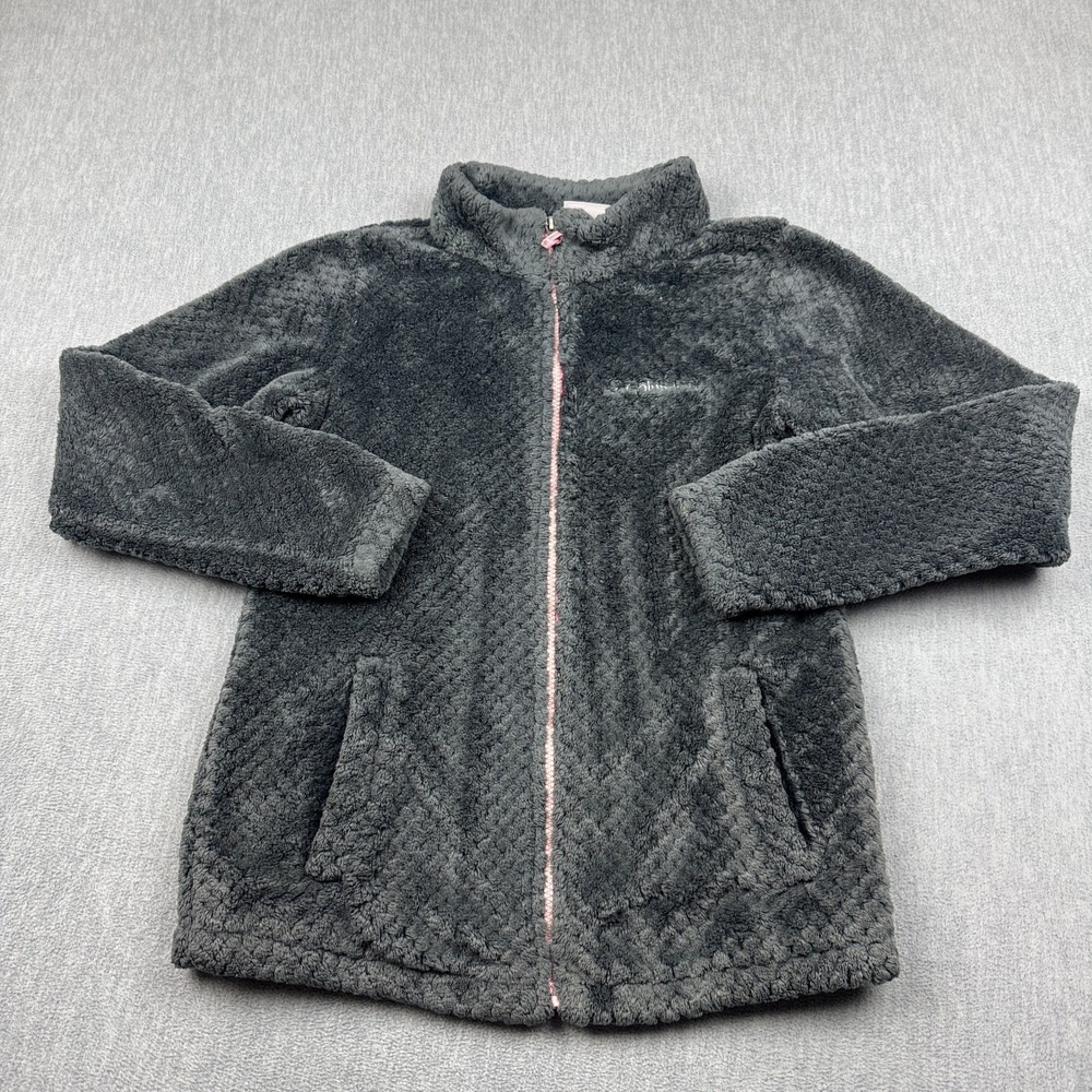 Columbia Jacket Girls Large 14-16 Gray Sherpa Fleece Full Zip Fire Side Kids